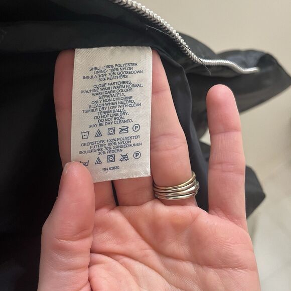 Lands' End Women M 10-12 Black Satin Down Puffer Jacket Knee Length Full Zip EUC - Picture 13 of 16